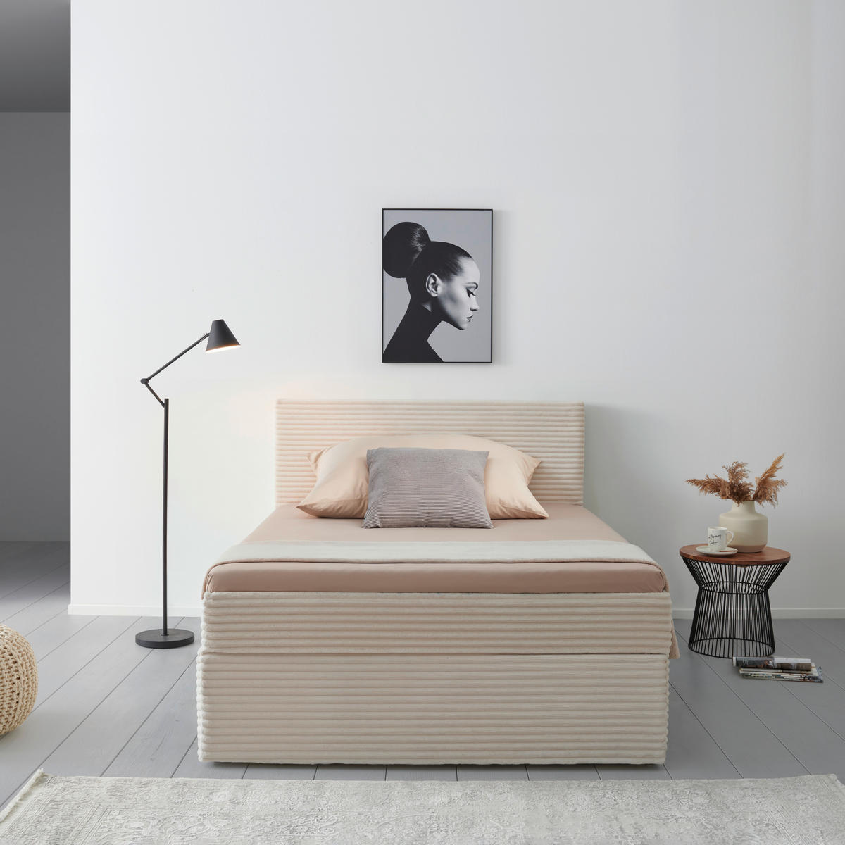 BOXBETT 140/200 cm  in Creme  - Creme/Schwarz, Basics, Holz/Kunststoff (140/200cm) - Livetastic