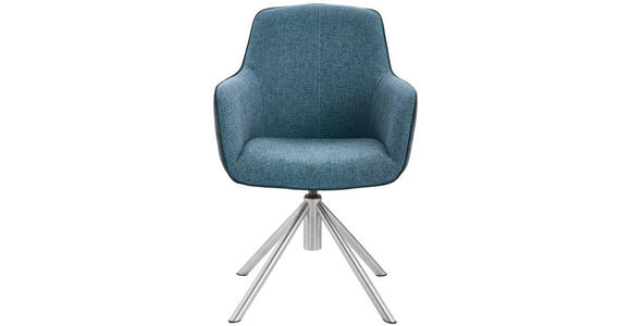 ARMLEHNSTUHL  in Edelstahl Flachgewebe  - Edelstahlfarben/Petrol, Design, Textil/Metall (60/88/64cm) - Novel