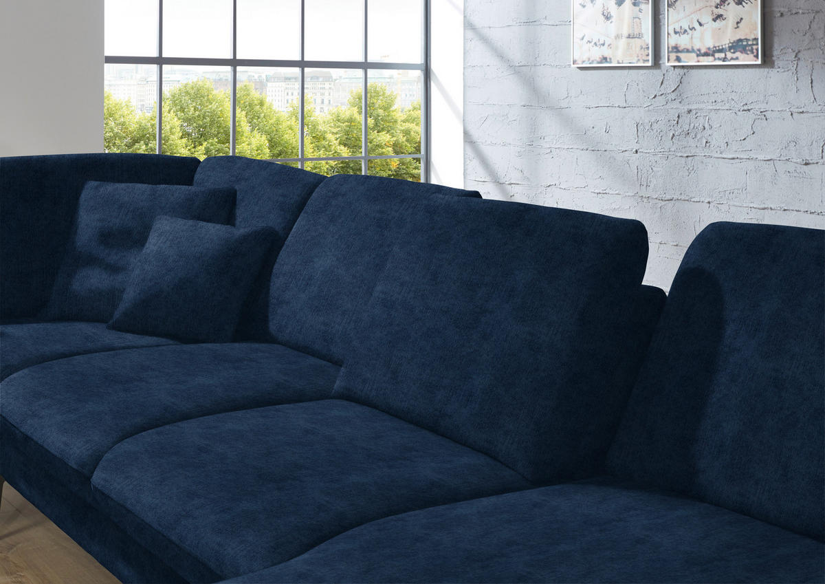 WOHNLANDSCHAFT in Velours Dunkelblau  - Schwarz/Dunkelblau, Design, Textil/Metall (208/344/180cm) - Dieter Knoll