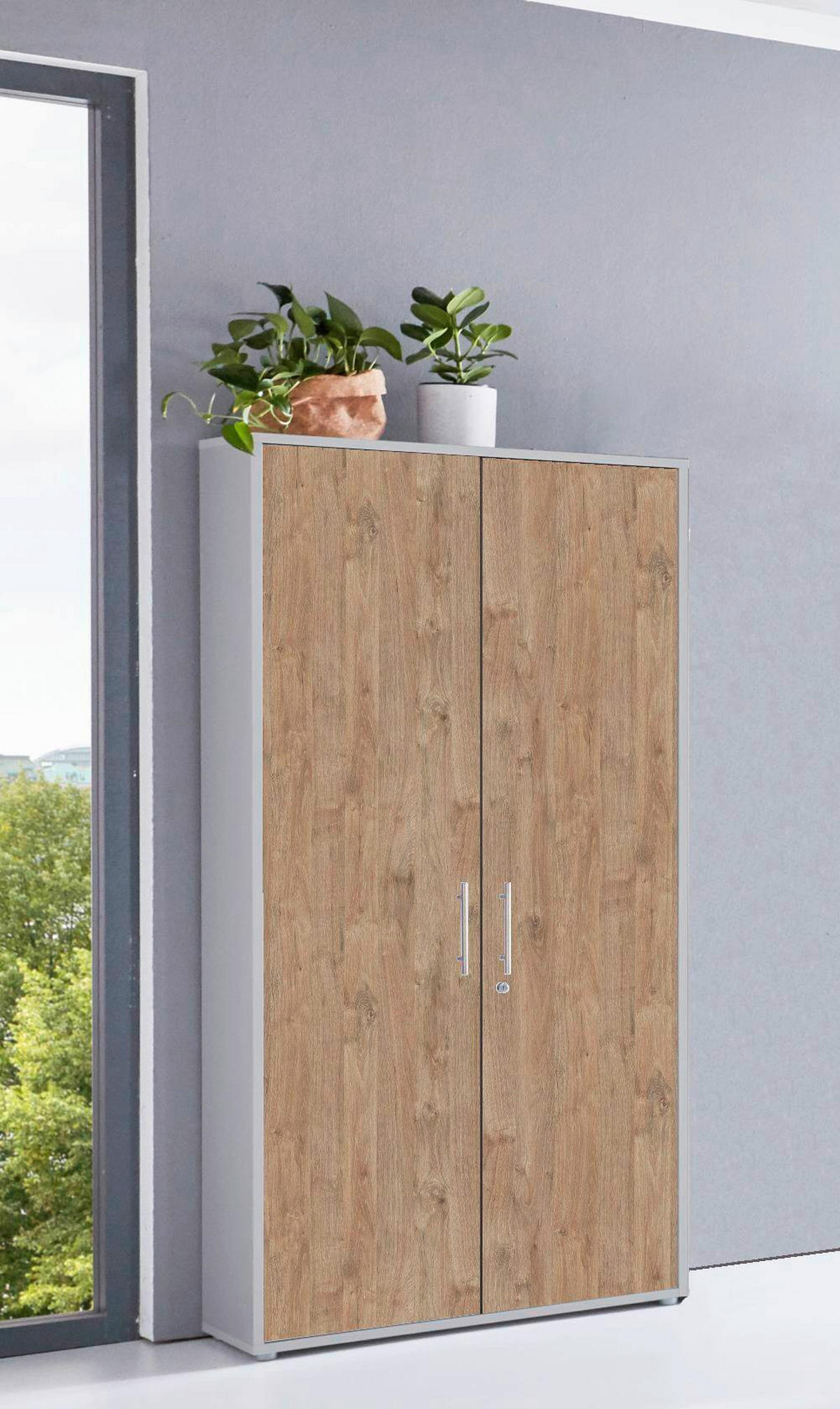 AKTENSCHRANK Grau, Eichefarben  - Eichefarben/Grau, MODERN, Holzwerkstoff (84,4/185,6/33cm) - MID.YOU