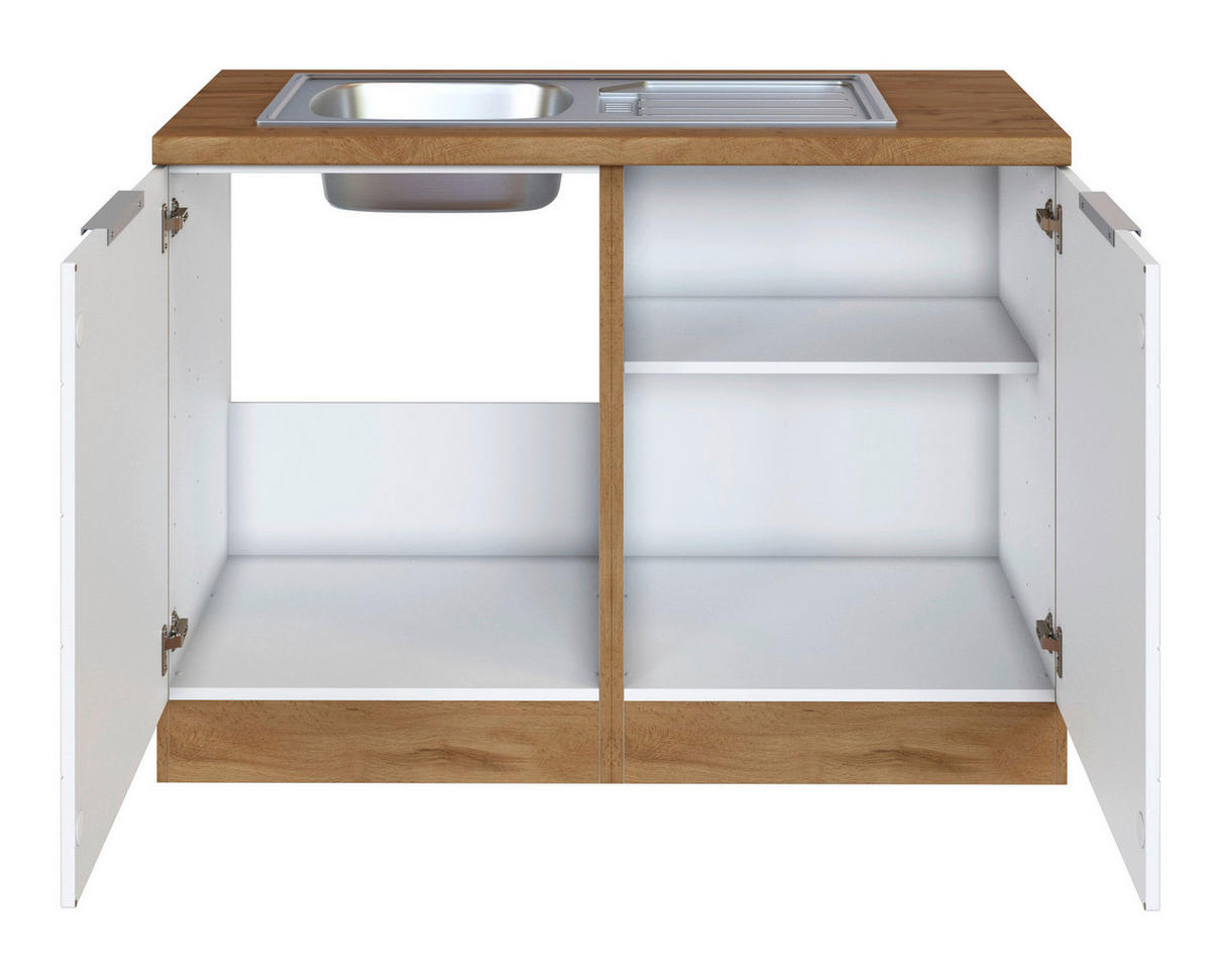 SPÜLENUNTERSCHRANK 120/86/60 cm  in Weiss, Eiche Wotan  - Weiss/Eiche Wotan, Design, Holzwerkstoff/Metall (120/86/60cm) - Held