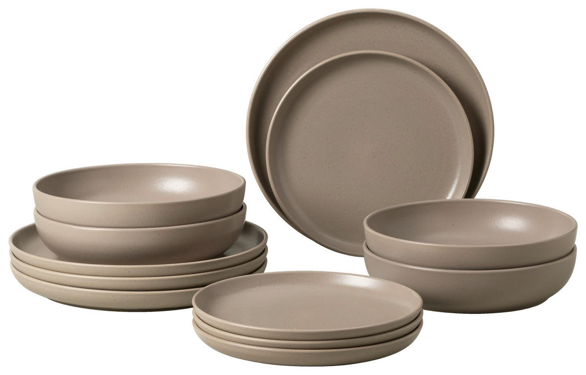 KOMBISERVICE Hellbraun PACIFICA 12-teilig 4 Personen  - Hellbraun, Basics, Keramik - Costa Nova