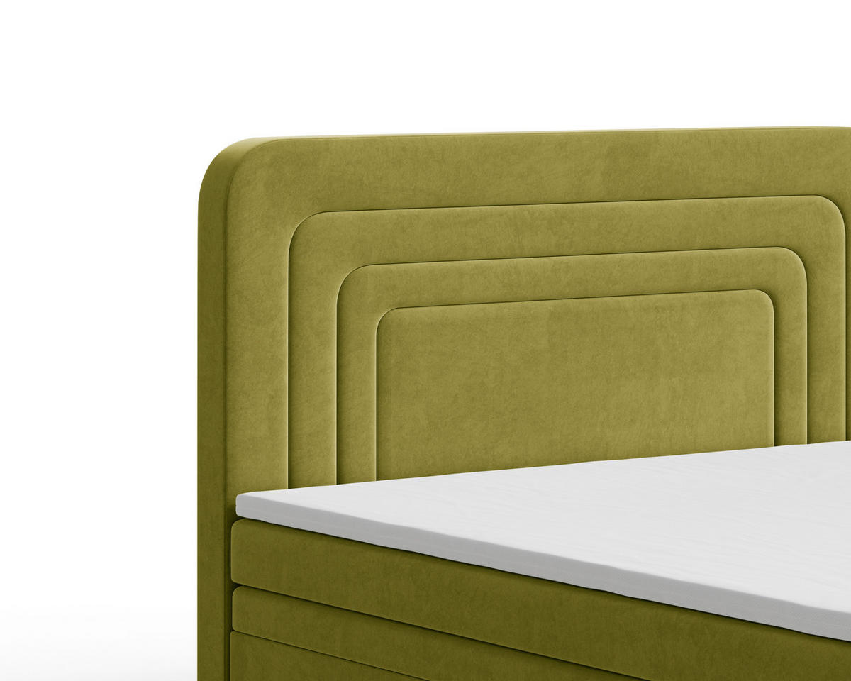 BOXBETT 180/200 cm,  in Olivgrün, gepolstertes Kopfteil, Bettkasten, Topper, H2 + H3 = mittel + fest  - Braun/Olivgrün, MODERN, Holz/Kunststoff (180/200cm) - Livetastic