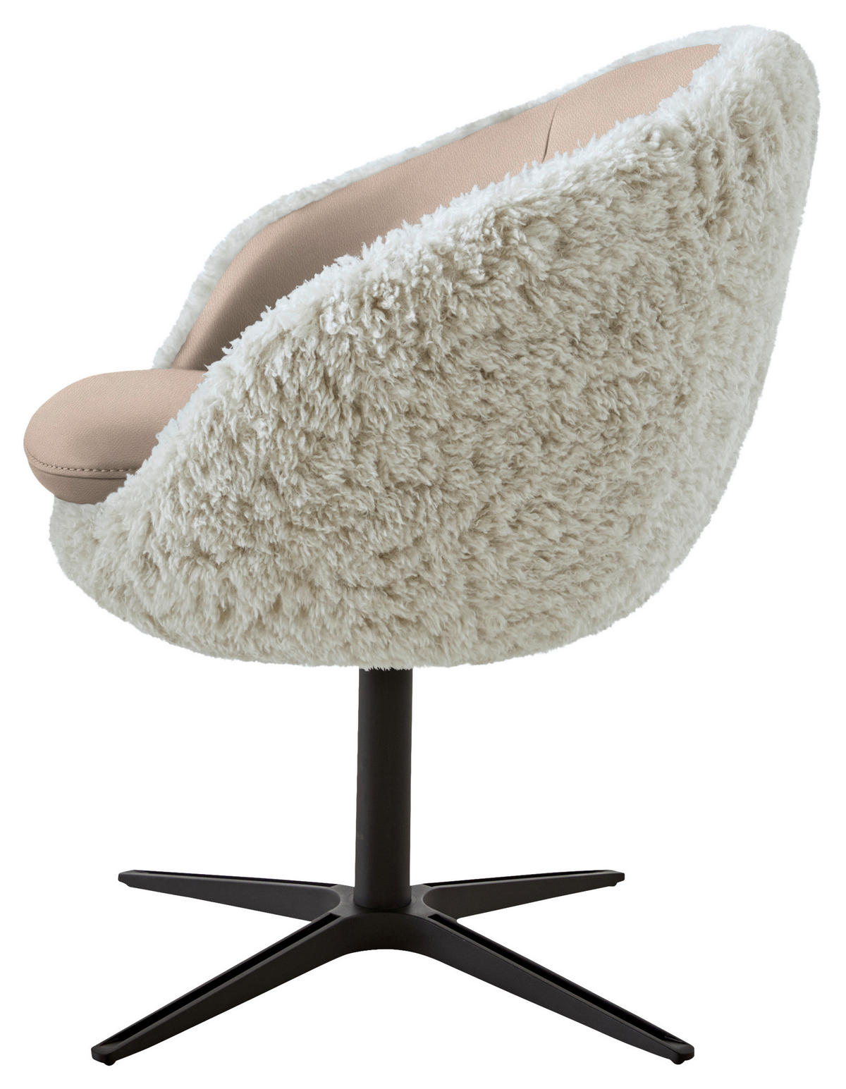ARMLEHNSTUHL  Beinauswahl, Lederauswahl, Stoffauswahl, Sitzfläche 360° drehbar Hochflor Kombination Echtleder/Stoff  - Beige/Schwarz, Design, Leder/Textil (65/81/61cm) - Koinor