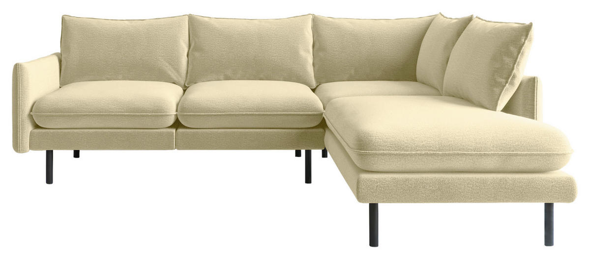 ECKSOFA Samos Beige Samt  - Beige/Schwarz, Design, Textil/Metall (267/204cm) - Livetastic