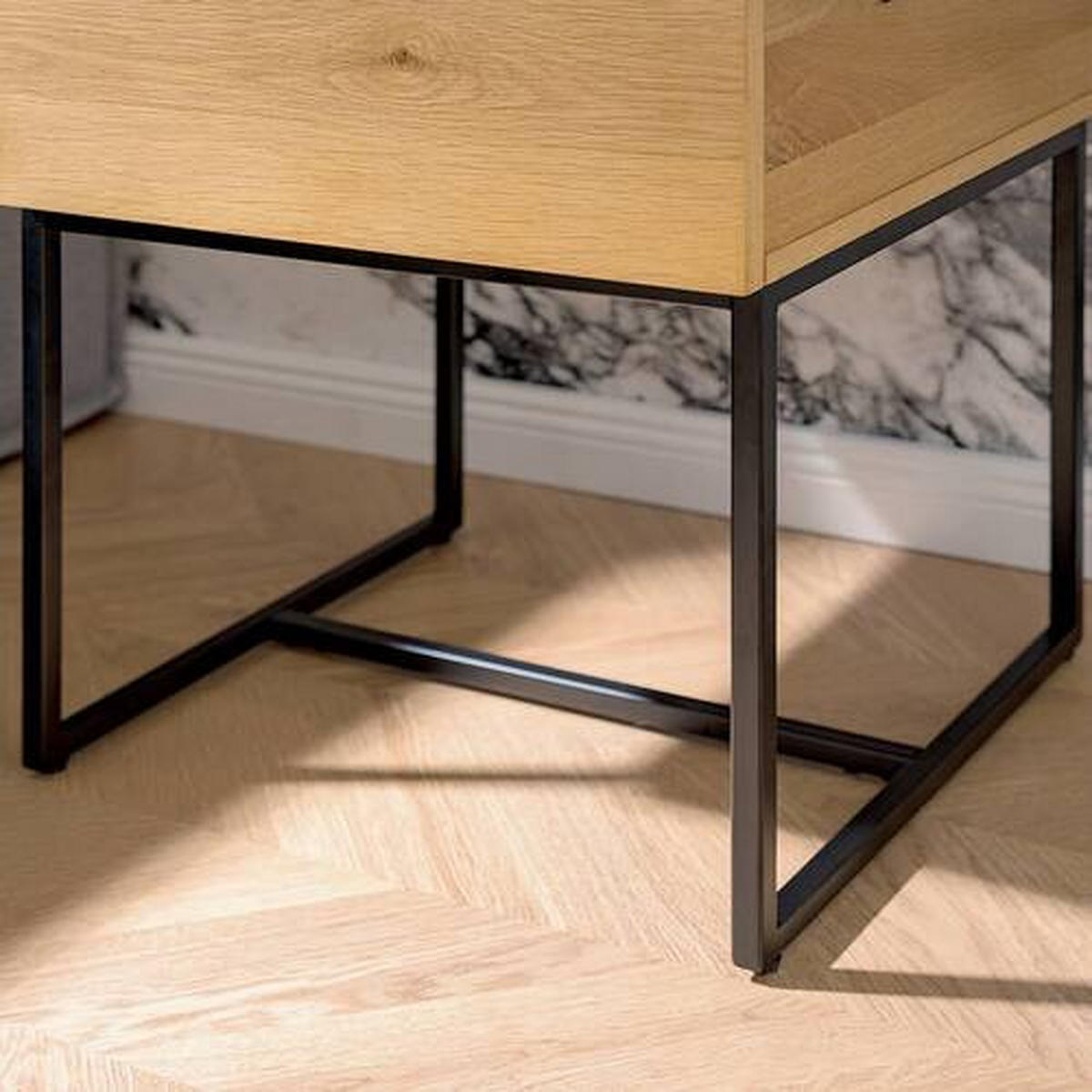 SÄNGBORD i faner ek svart, ekfärgad  - svart/ekfärgad, Klassisk, metall/trämaterial (42/75/40cm) - home24