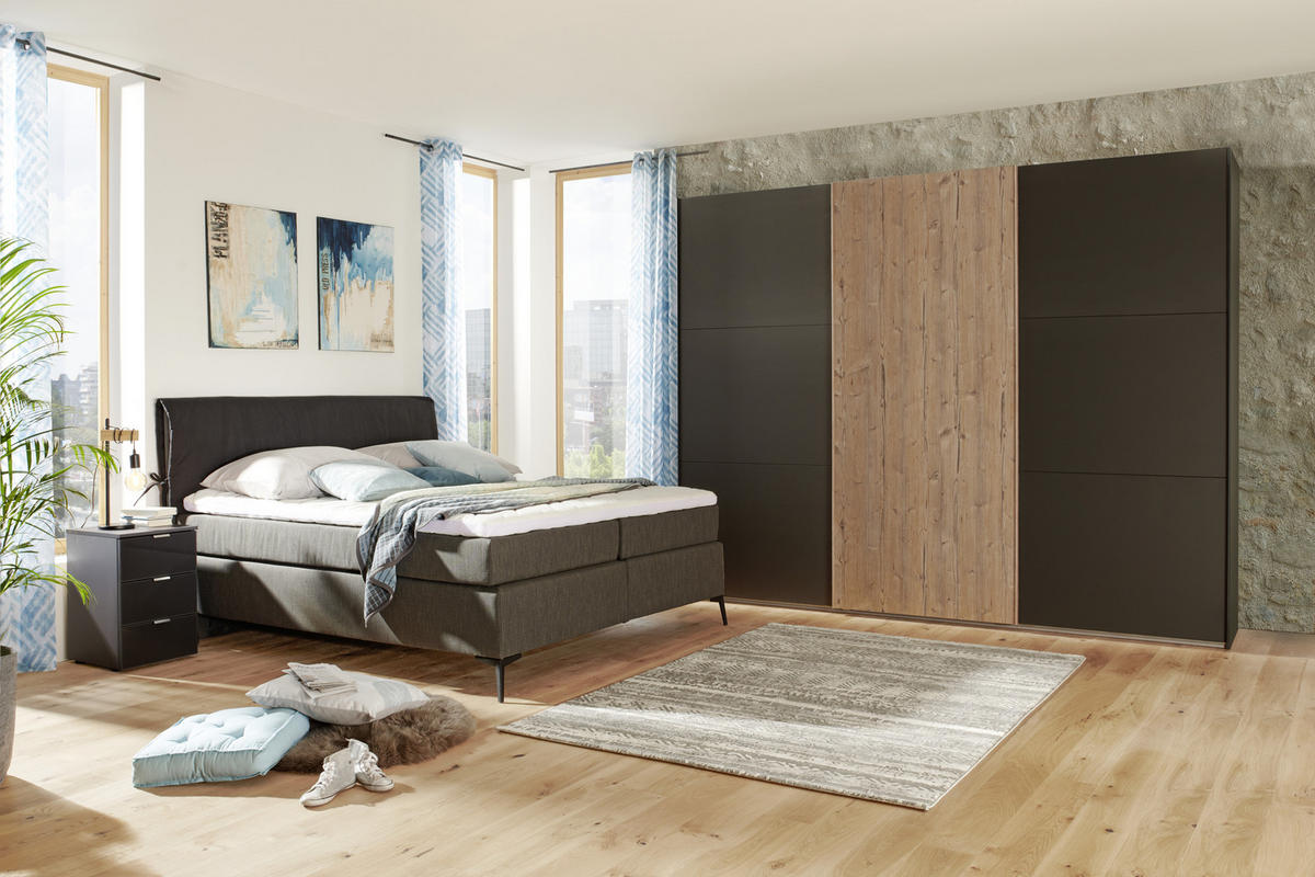 BOXSPRINGBETT 160/200 cm  in Anthrazit, Schwarz  - Anthrazit/Schwarz, Design, Textil/Metall (160/200cm) - Hom`in