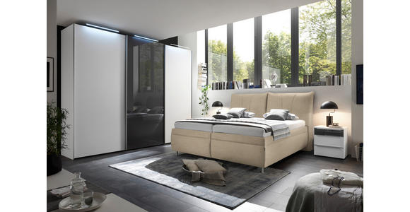 POLSTERBETT Matratze, gepolstertes Kopfteil, Lattenrost, Bettkasten Beige 180/200 cm  - Beige/Silberfarben, KONVENTIONELL, Holz/Textil (180/200cm) - Dieter Knoll