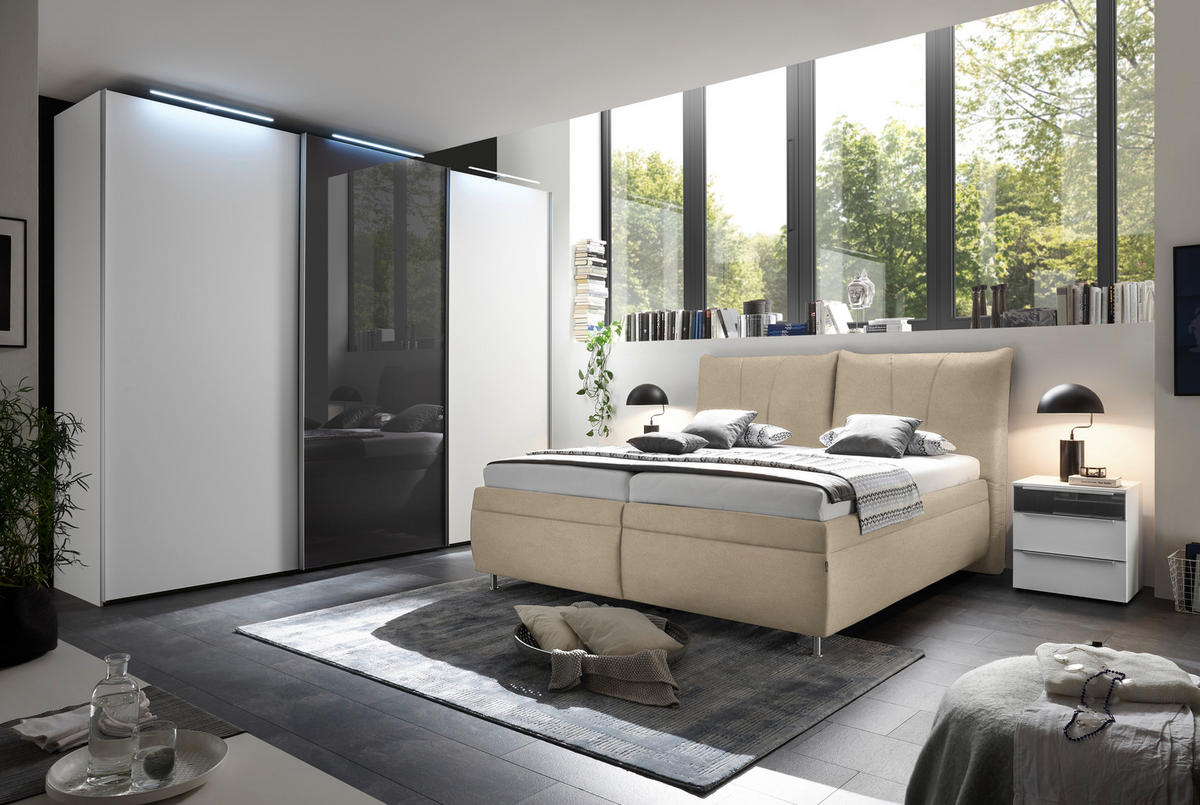 POLSTERBETT 200/200 cm  in Beige  - Weiss/Beige, Konventionell, Holz/Textil (200/200cm) - Dieter Knoll