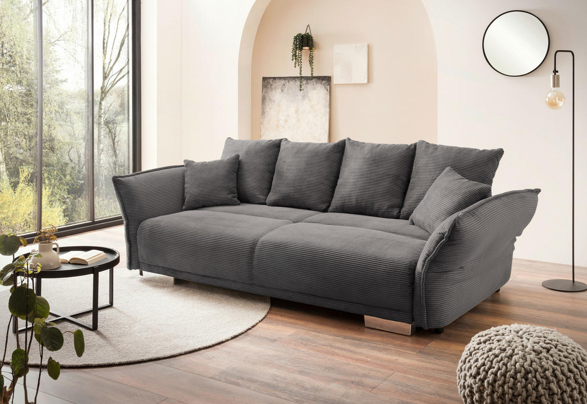 BIGSOFA Pera in Cord Grau  - Chromfarben/Grau, MODERN, Kunststoff/Textil (242/71/90/131cm) - Livetastic