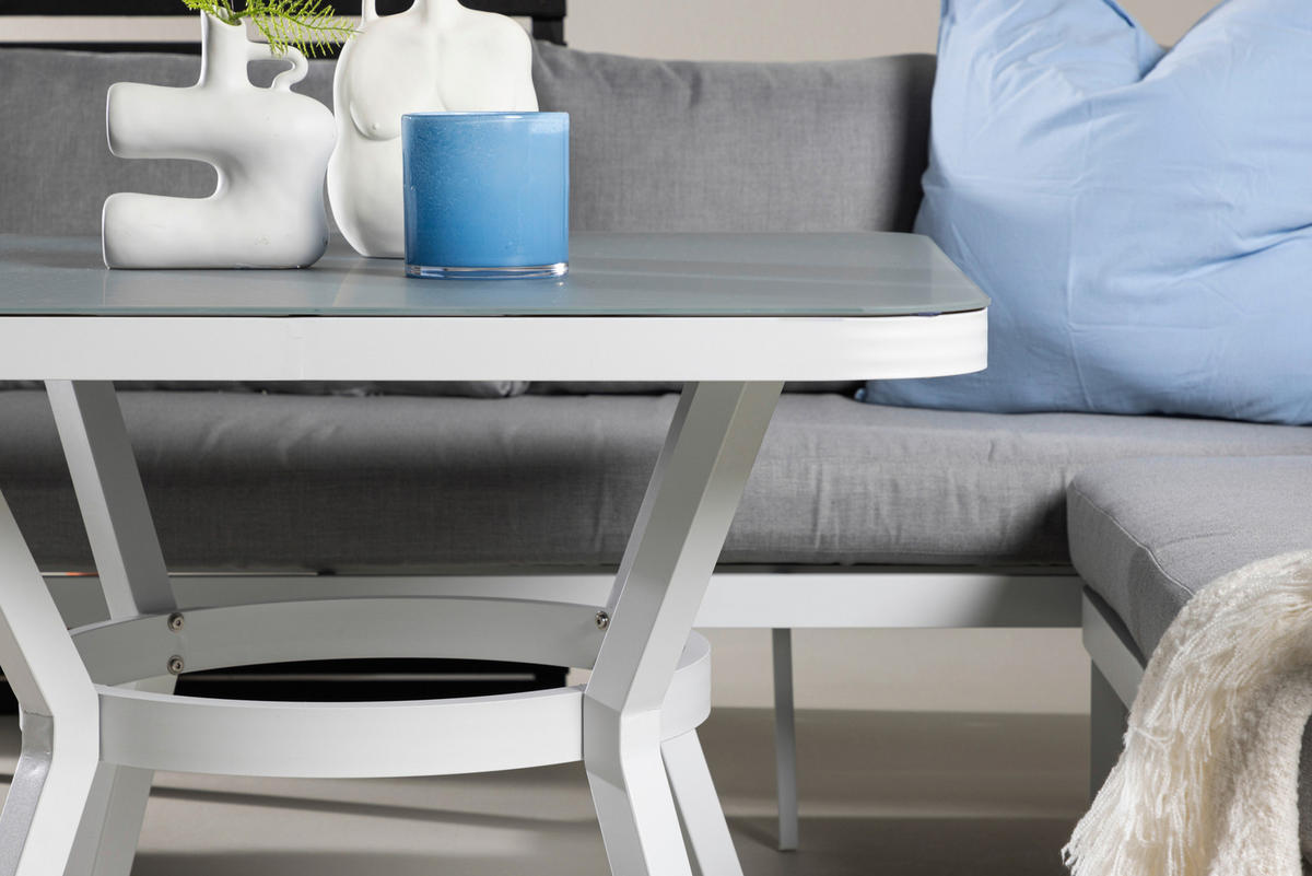 LOUNGEGARNITUR Aluminium  - Weiß/Grau, KONVENTIONELL, Textil/Metall - Gardenson
