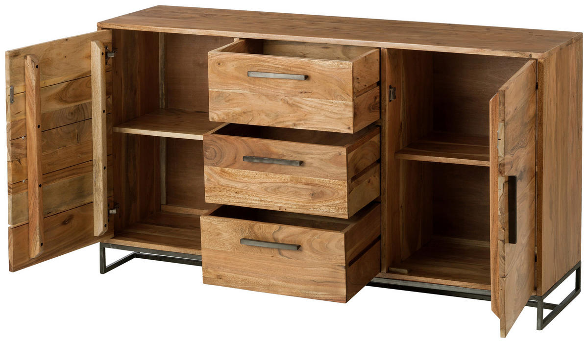SIDEBOARD  in 145/80/40 cm  - Schwarz/Akaziefarben, Design, Holz/Metall (145/80/40cm) - home24