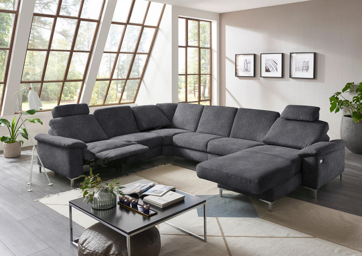 WOHNLANDSCHAFT in Chenille Dunkelgrau  - Dunkelgrau/Alufarben, Design, Textil/Metall (265/333/170cm) - Dieter Knoll