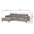 ECKSOFA Taupe Cord Rücken echt, Kopfteilverstellung, Sitzvorzug  - Taupe/Schwarz, KONVENTIONELL, Textil/Metall (170/257cm) - Carryhome