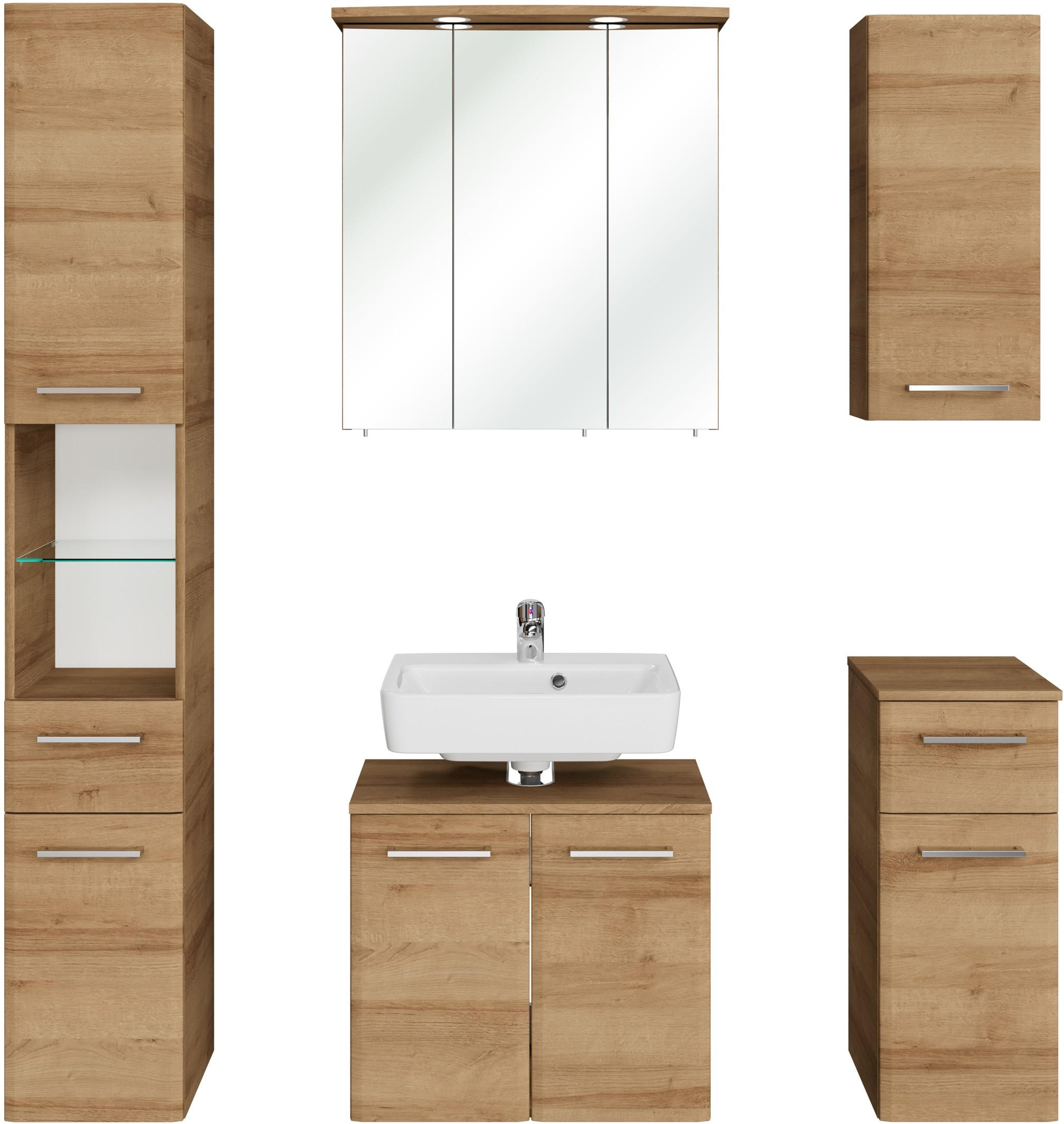 BADEZIMMER 5-teilig  in 125 cm  - Chromfarben/Eichefarben, KONVENTIONELL, Glas/Holzwerkstoff (125cm) - Xora