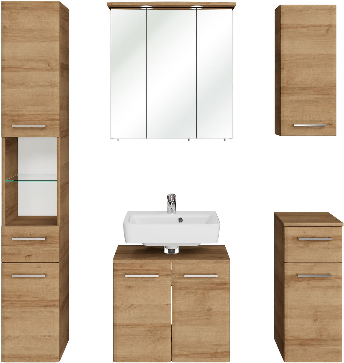 BADEZIMMER 5-teilig  in 125 cm  - Chromfarben/Eichefarben, KONVENTIONELL, Glas/Holzwerkstoff (125cm) - Xora