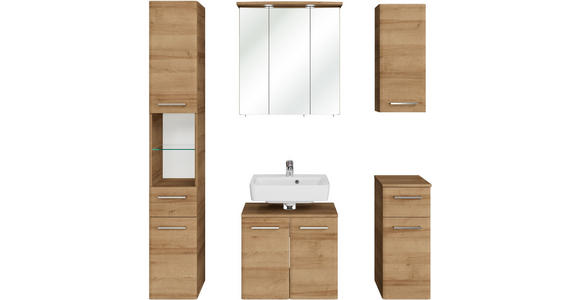 BADEZIMMER 5-teilig  in 125 cm  - Chromfarben/Eichefarben, KONVENTIONELL, Glas/Holzwerkstoff (125cm) - Xora