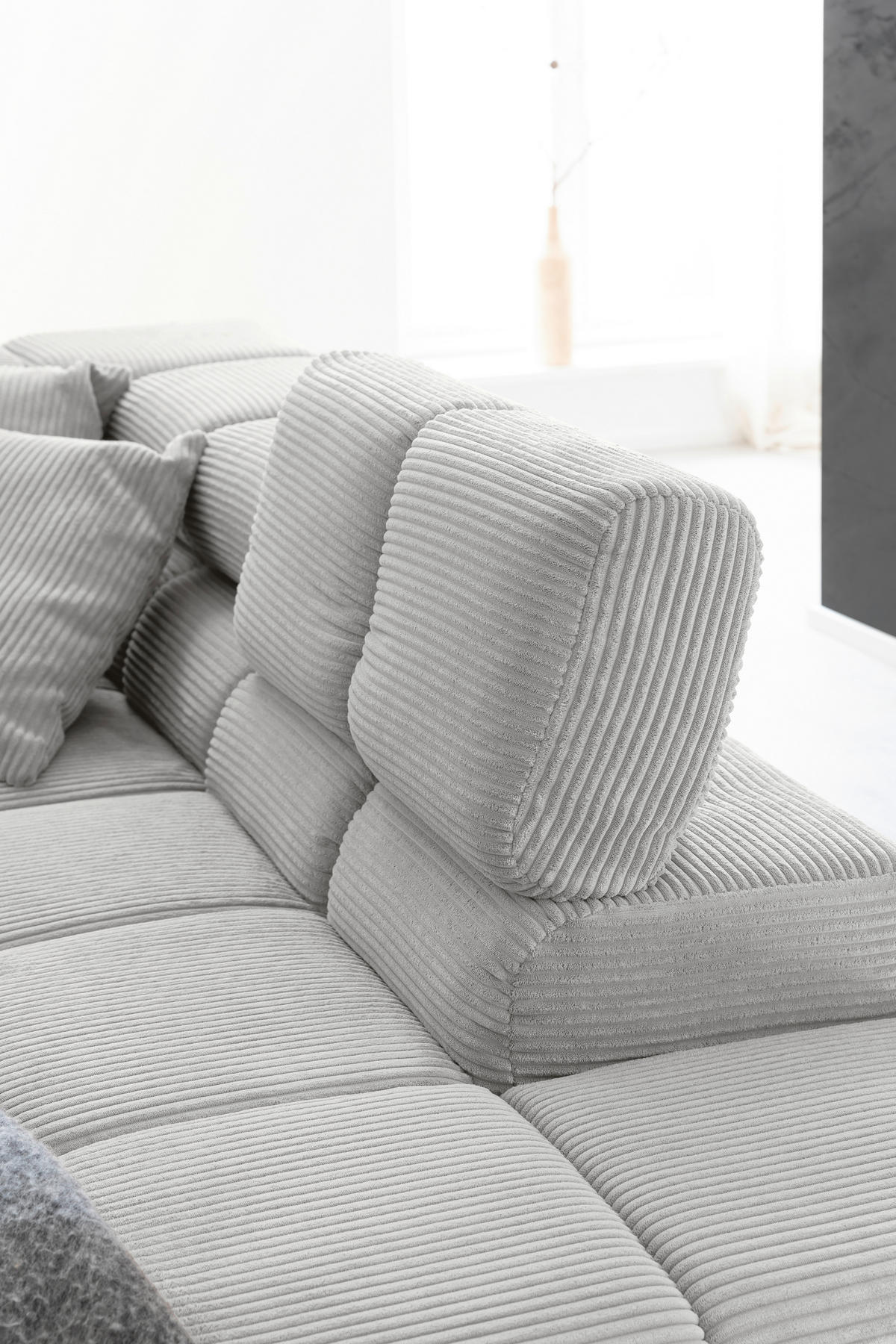 ECKSOFA in Cord Grau  - Schwarz/Grau, Design, Textil/Metall (321/216cm) - Hom`in