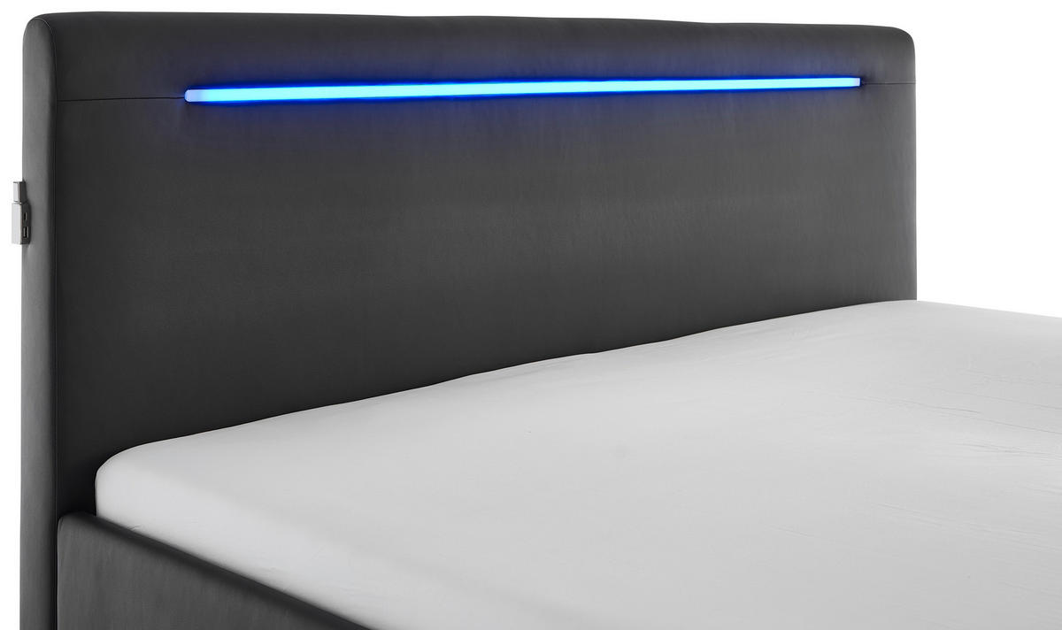 POLSTERBETT Beleuchtung, Bettkasten, Lattenroste 180/200 cm  in Schwarz  - Birkefarben/Buchefarben, Design, Holz/Kunststoff (180/200cm) - Boxxx