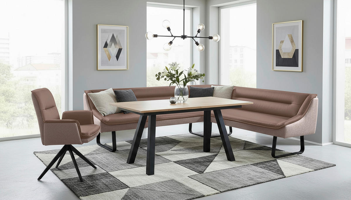 ECKBANK 237/178 cm Struktur Echtleder Schwarz, Taupe   - Taupe/Schwarz, Design, Leder/Textil (237/178cm) - Novel