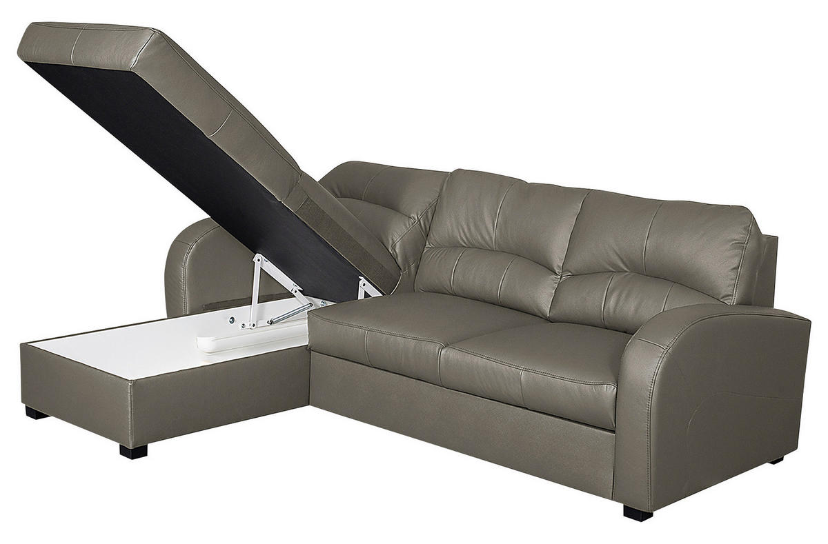 ECKSOFA in Lederlook Echtleder Schlammfarben  - Schlammfarben/Schwarz, Design, Leder/Kunststoff (168/227cm) - Livetastic
