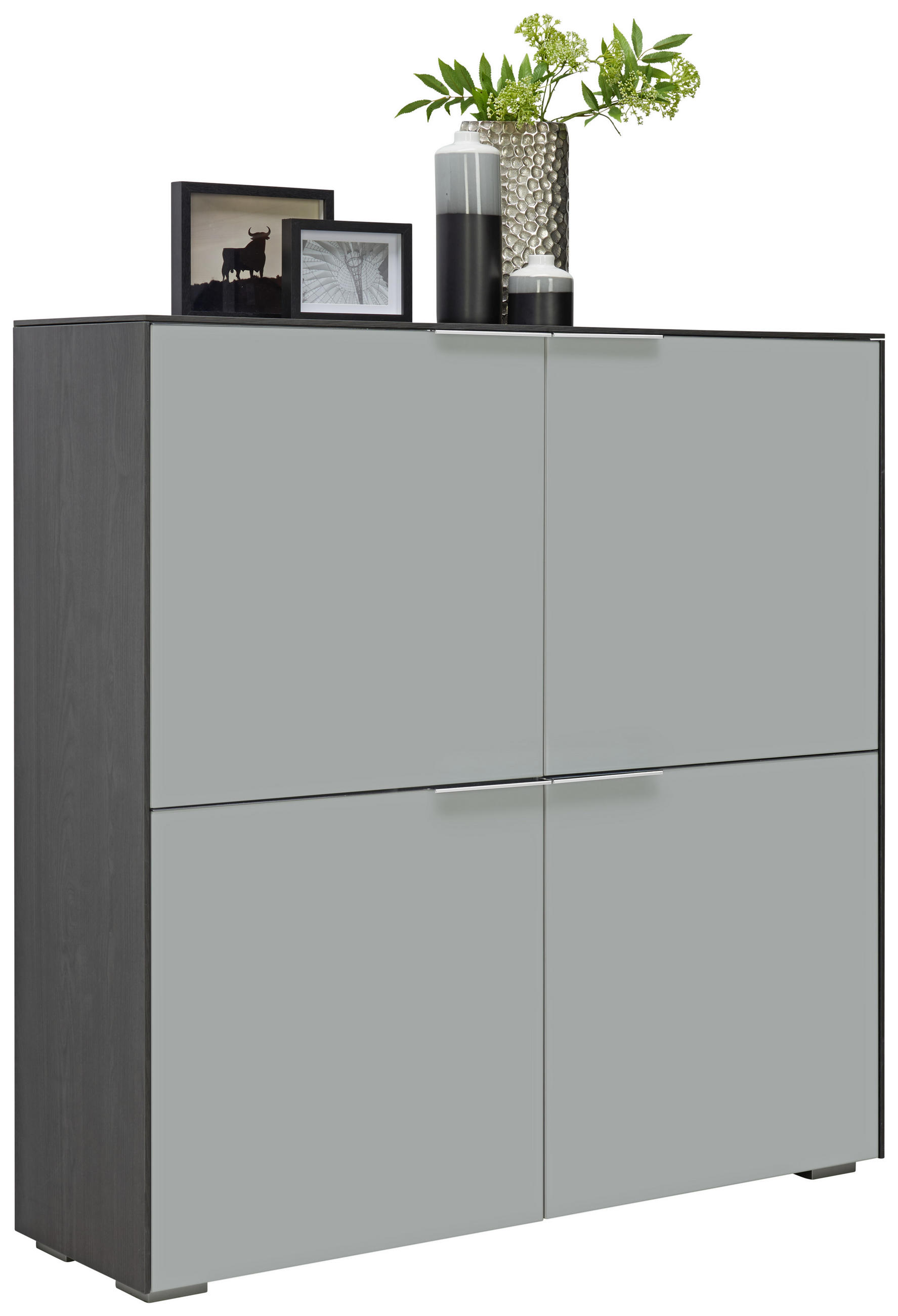 SCHUHSCHRANK Eichefarben, Hellgrau - Chromfarben/Eichefarben, Design, Glas/Holzwerkstoff (128/129,5/37,3cm) - Voleo