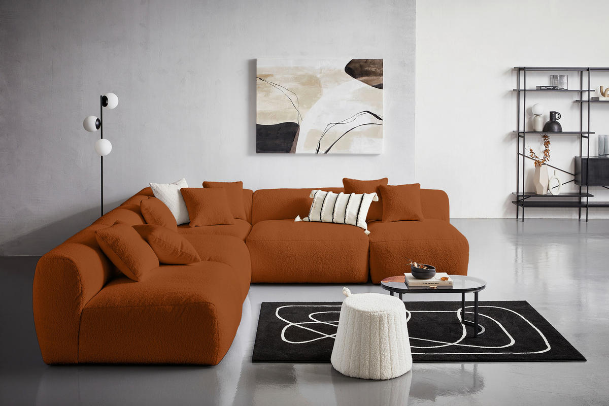 SOFAELEMENT in Flachgewebe, Teddystoff Rostfarben  - Rostfarben, Trend, Textil (100/70/122cm) - Livetastic