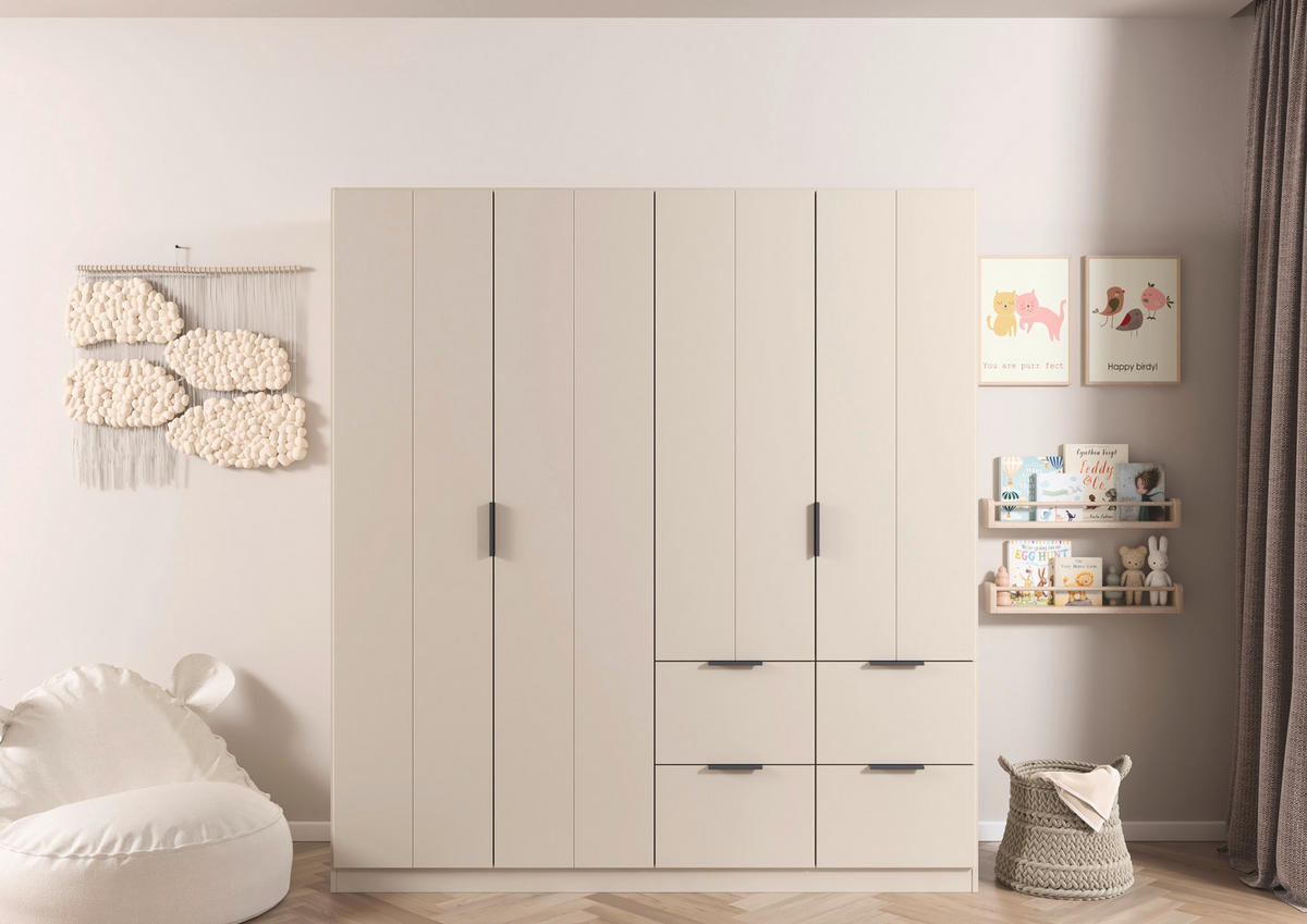 DREHTÜRENSCHRANK 181/197/56 cm,  in Champagner, 4-türig  - Champagner/Grau, MODERN, Holzwerkstoff/Metall (181/197/56cm) - Rauch Möbel