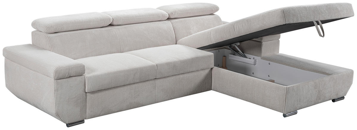 ECKSOFA LARS Creme Cord  - Chromfarben/Creme, Basics, Kunststoff/Textil (268/189cm) - Livetastic