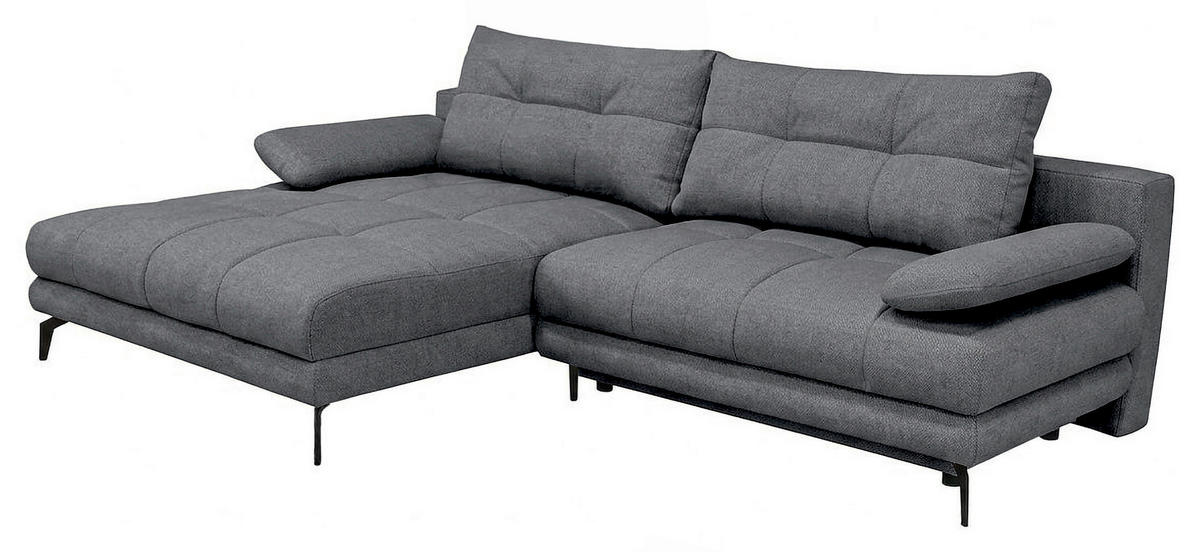 ECKSOFA Blau Struktur Rückenkissen, Bettkasten, Schlaffunktion, Rücken echt, Armteilverstellung, Liegefläche im Originalstoff  - Blau/Beige, MODERN, Textil/Metall (181/263cm) - Carryhome