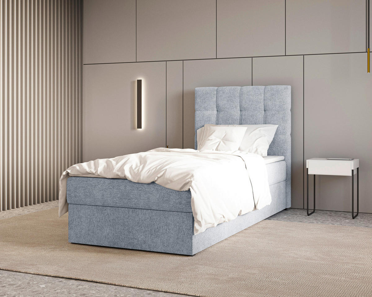 BOXBETT 90/200 cm,  in Blau, Bettkasten, Topper,  - Blau, MODERN, Holz/Kunststoff (90/200cm) - MID.YOU