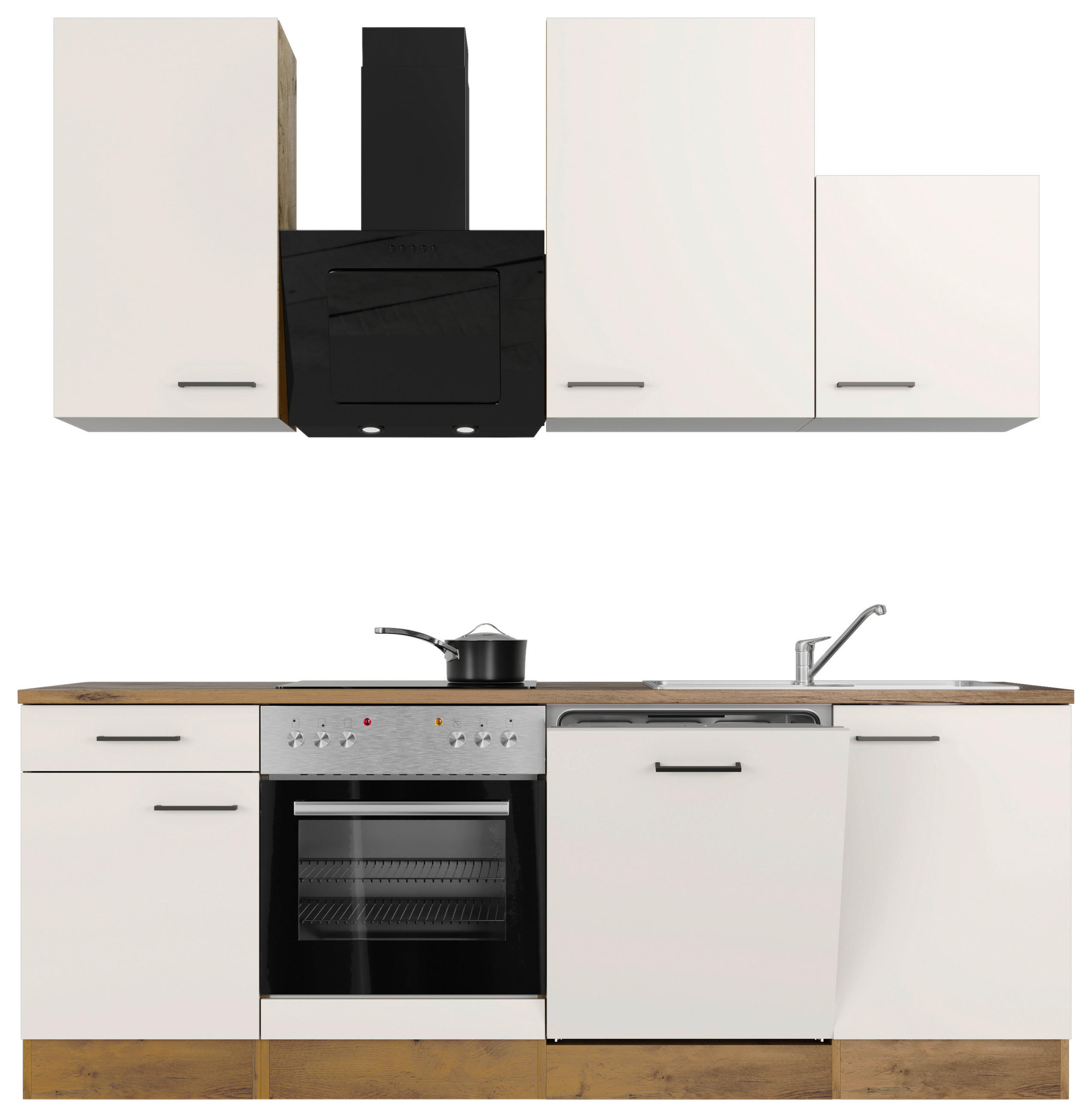 KÜCHENBLOCK 220 cm   in Eichefarben, Magnolie  - Eichefarben/Magnolie, MODERN, Holzwerkstoff/Metall (220cm) - FlexWell