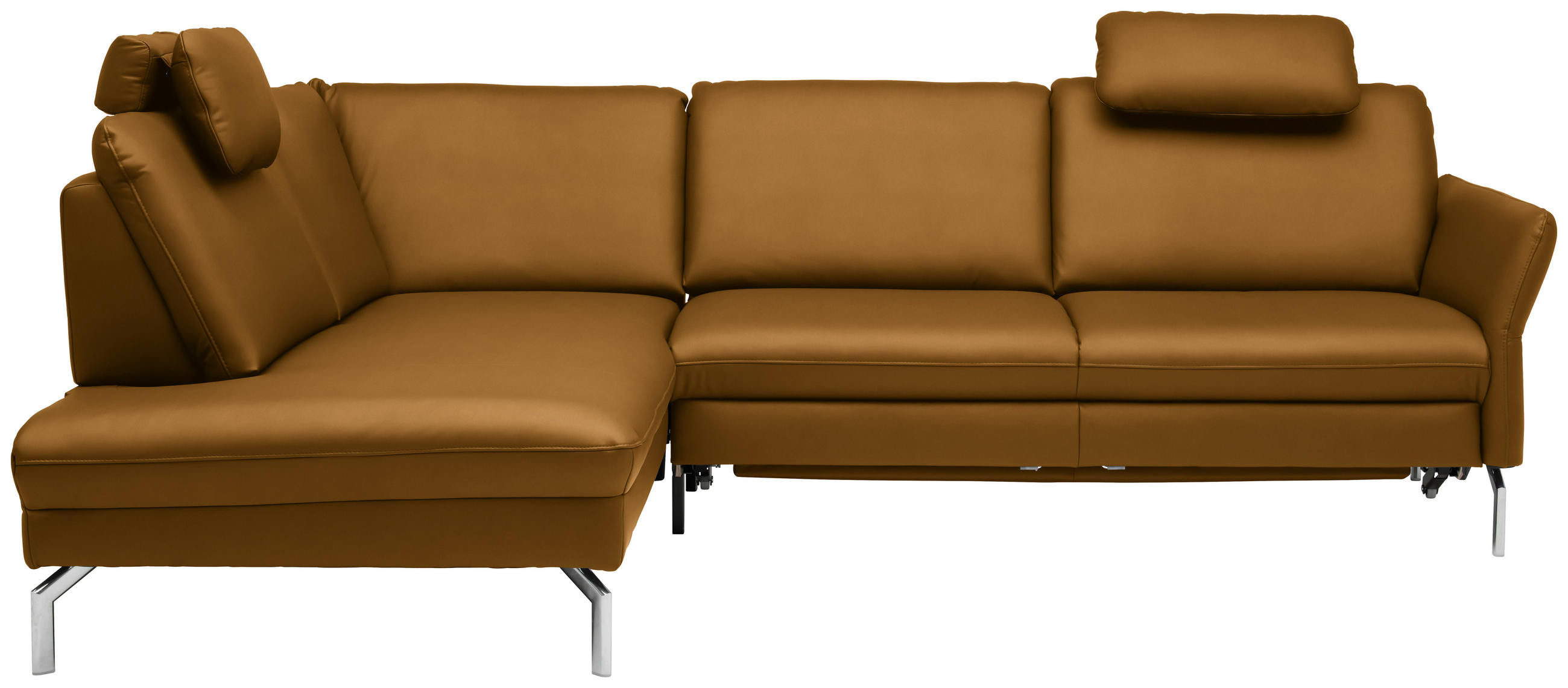 ECKSOFA in Echtleder Senfgelb  - Senfgelb/Alufarben, Konventionell, Leder/Metall (220/284cm) - Beldomo Premium