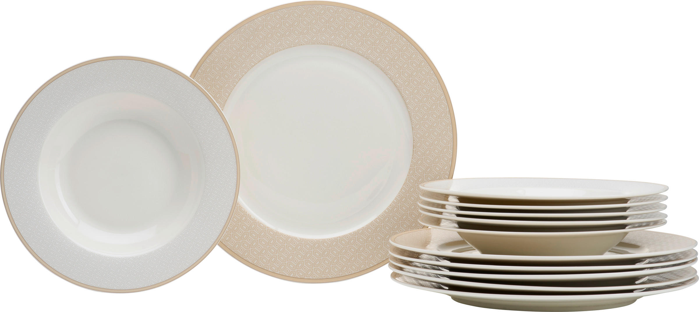 TAFELSERVICE Weiß, Beige 12-teilig Geo  - Beige/Weiß, KONVENTIONELL, Keramik (28/18/28cm) - Ritzenhoff Breker