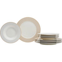 TAFELSERVICE Weiß, Beige Geo 12-teilig  - Beige/Weiß, KONVENTIONELL, Keramik (28/18/28cm) - Ritzenhoff Breker