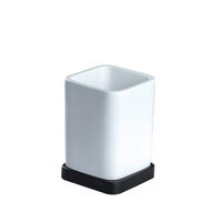 ZAHNPUTZBECHER Holz, Kunststoff  - Weiss/Schwarz, Basics, Holz/Kunststoff (7,3/12/7,3cm) - Sadena