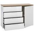 KOMMODE , 120/83/44 cm, 4 Schublade(n)  - Weiß Hochglanz/Schwarz, Basics, Holzwerkstoff/Kunststoff (120/83/44cm) - Carryhome