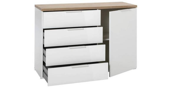 KOMMODE , 120/83/44 cm, 4 Schublade(n)  - Weiß Hochglanz/Schwarz, Basics, Holzwerkstoff/Kunststoff (120/83/44cm) - Carryhome