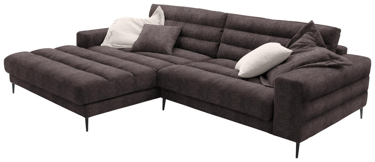 ECKSOFA in Flachgewebe Braun  - Schwarz/Braun, Design, Textil/Metall (207/296cm) - Dieter Knoll