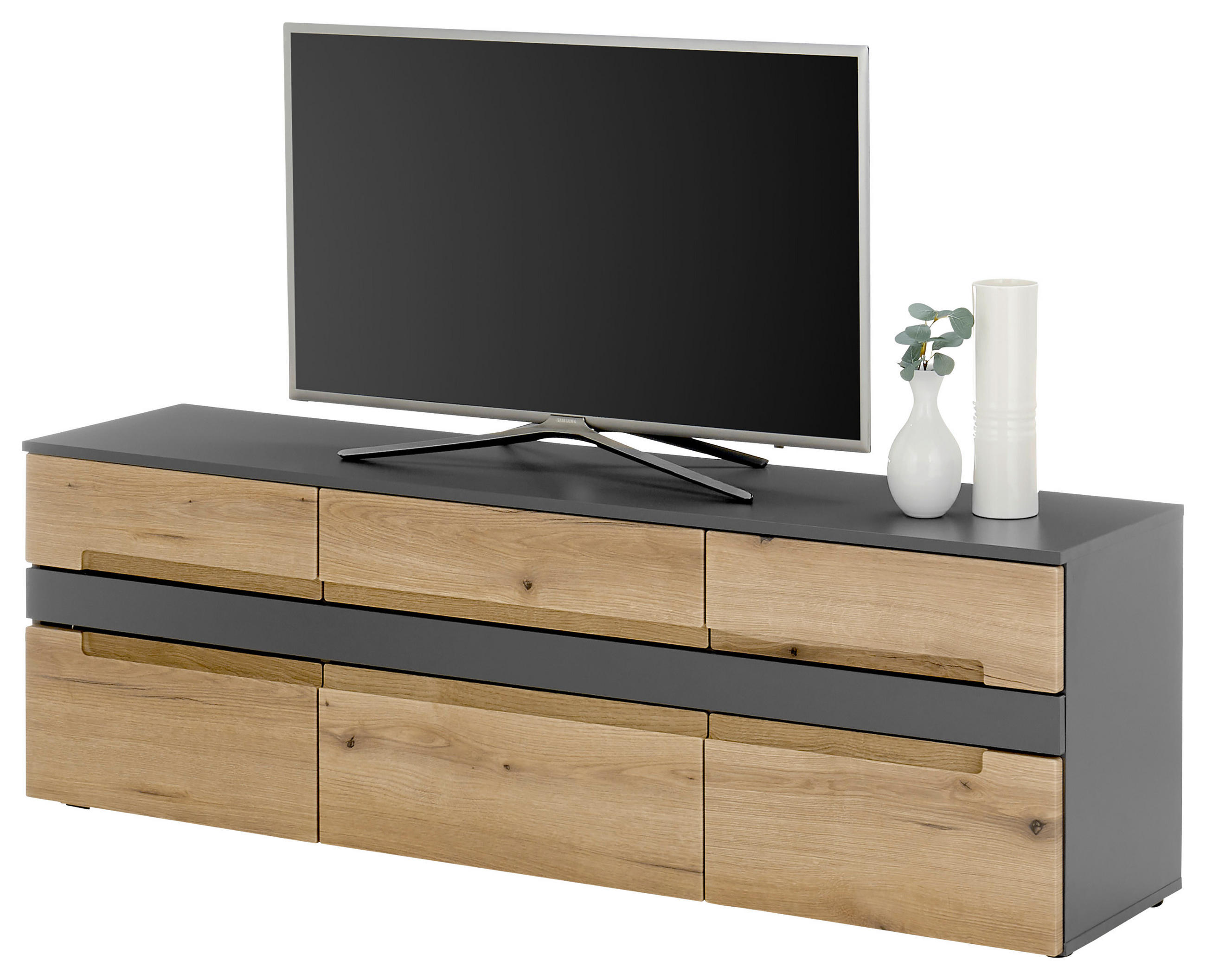 TV-ELEMENT antracit, barve hrasta - črna/barve hrasta, Design, umetna masa/leseni material (160/52/38cm) - MID.YOU