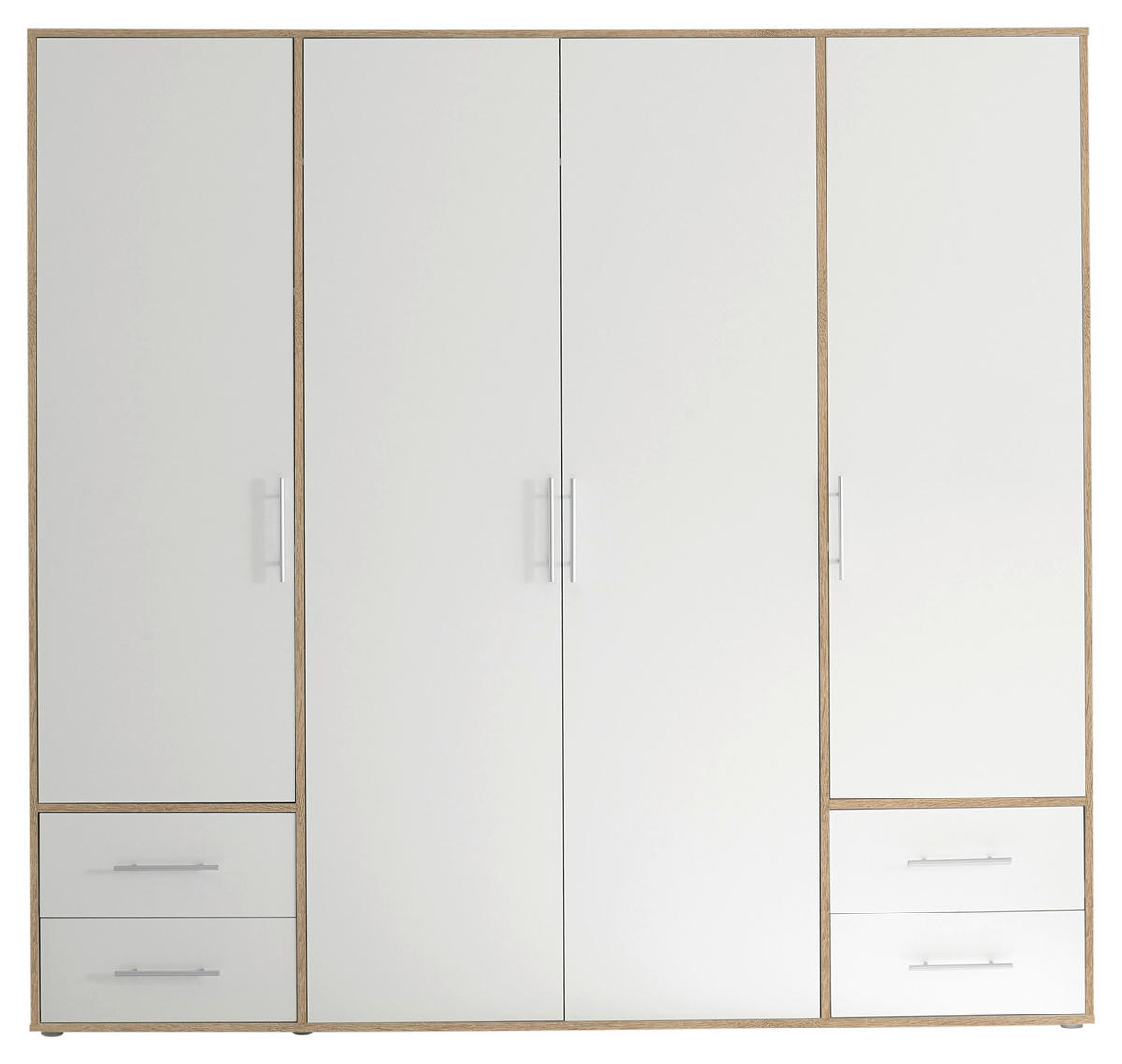 GARDEROB MED GÅNGJÄRN 206/195/60 cm 4-dörrar - vit/Sonoma ek, Modern, trämaterial/plast (206/195/60cm) - MID.YOU