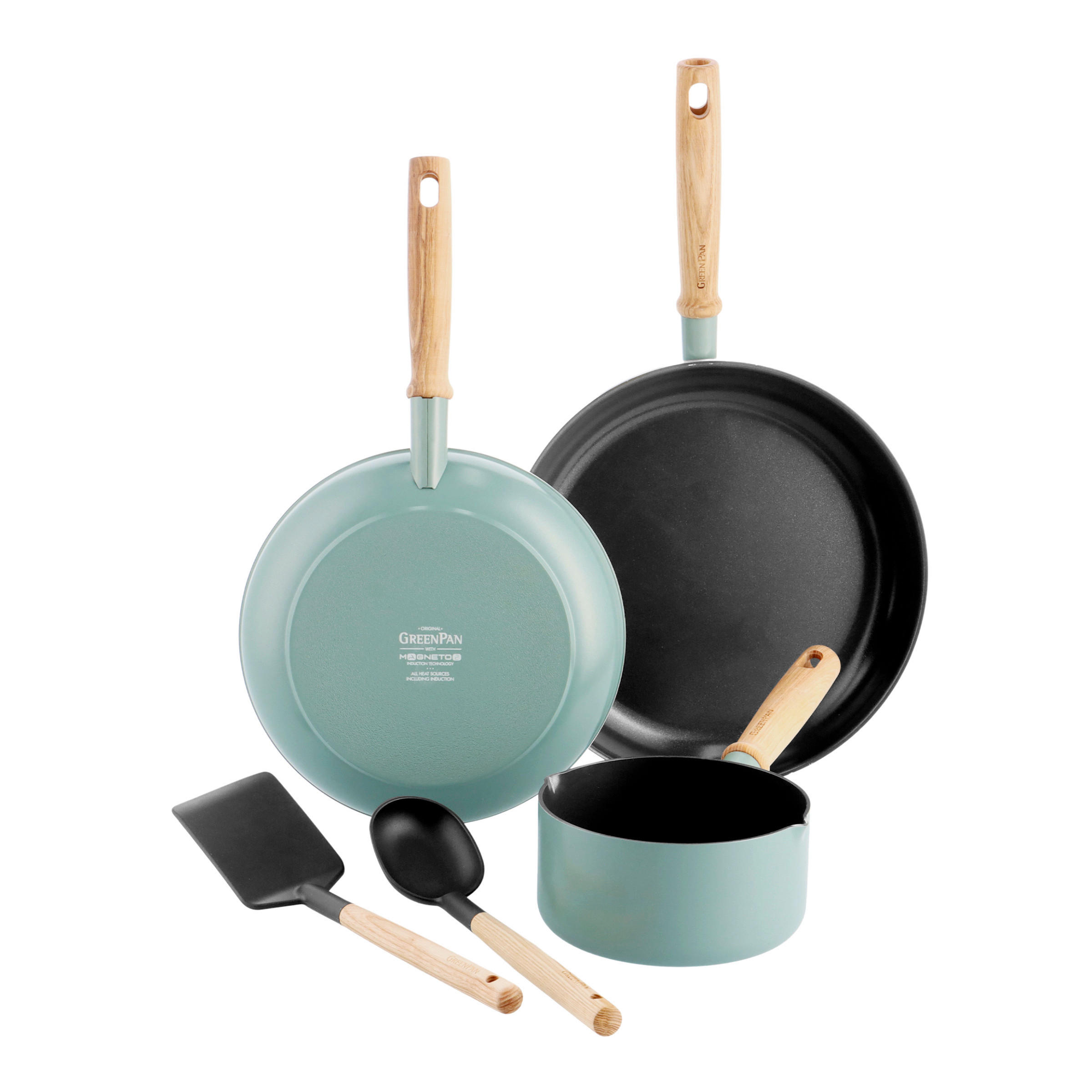 KOCHTOPFSET Mayflower 3-teilig  - Schwarz/Hellblau, Basics, Holz/Metall - GreenPan