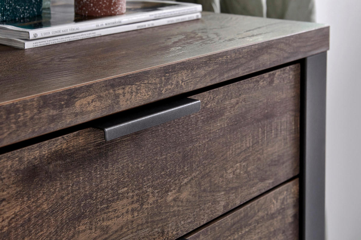 TV-ELEMENT - Eichefarben/Schwarz, Design, Holzwerkstoff/Metall (152,4/45/39,5cm)