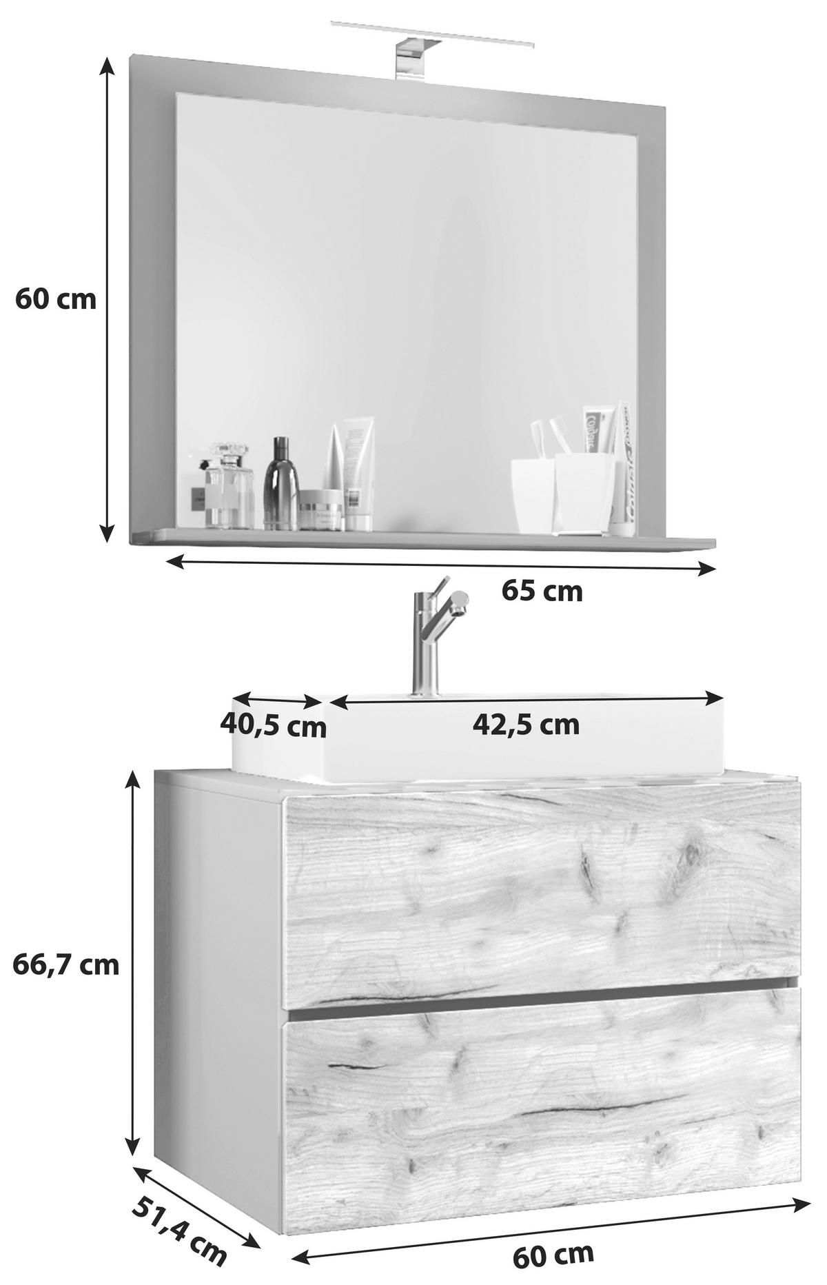 BADEZIMMER 3-teilig  in  - Honigeiche/Weiss, Modern, Glas/Keramik (60cm) - MID.YOU