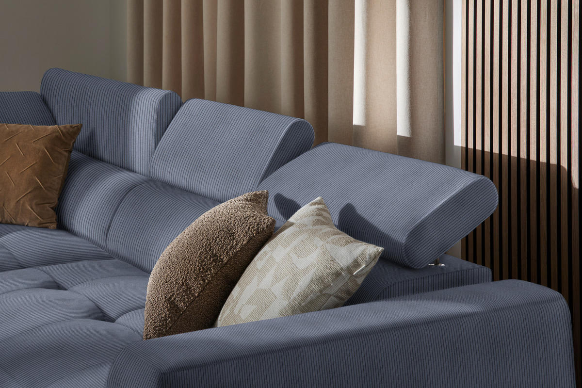 ECKSOFA in Feincord Blaugrau  - Blaugrau/Schwarz, Design, Kunststoff/Textil (205/284cm) - MID.YOU