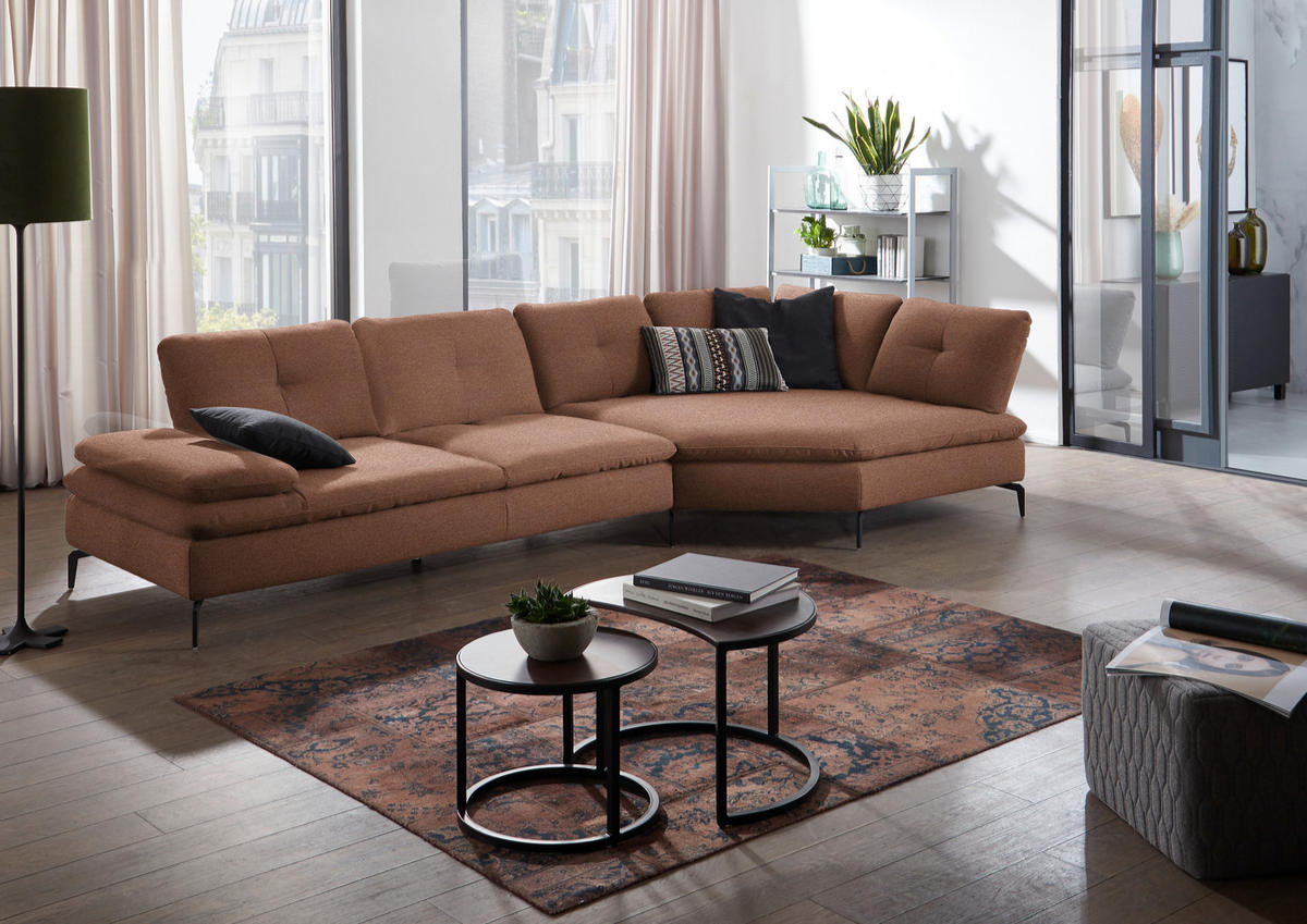 ECKSOFA in Flachgewebe Braun  - Schwarz/Braun, Design, Textil/Metall (344/157cm) - Chilliano