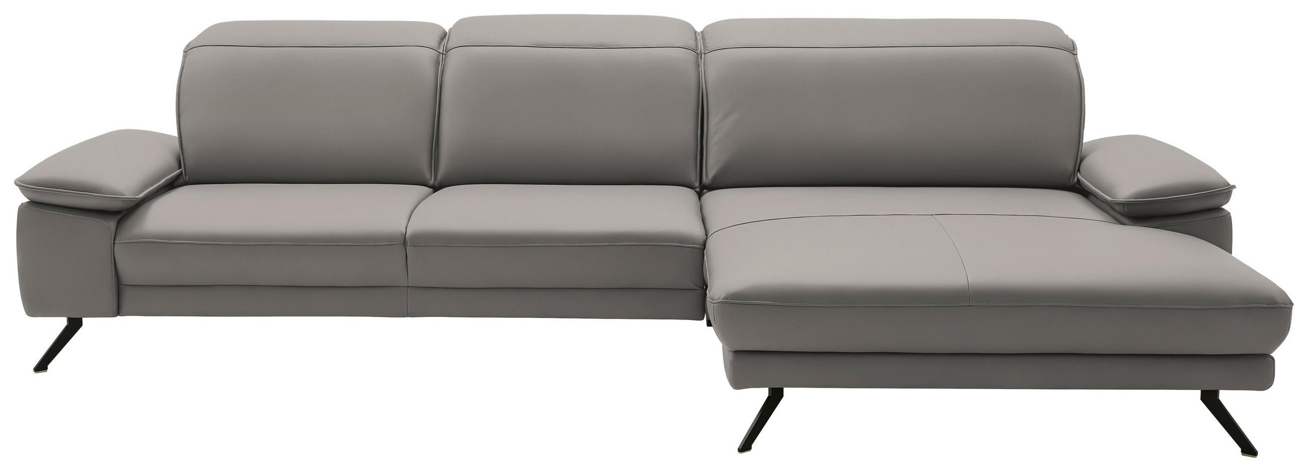 ECKSOFA in Echtleder Hellgrau  - Hellgrau/Schwarz, Design, Leder/Metall (332/193cm) - Dieter Knoll
