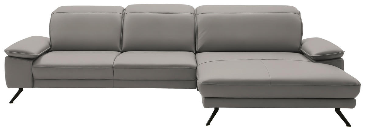 ECKSOFA in Echtleder Hellgrau  - Hellgrau/Schwarz, Design, Leder/Metall (332/193cm) - Dieter Knoll