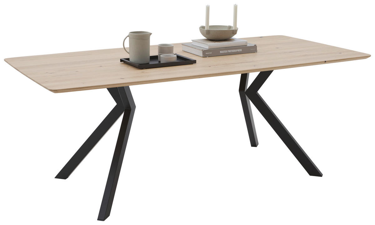 ESSTISCH Eiche massiv Schwarz, Eichefarben  - Eichefarben/Schwarz, MODERN, Holz/Metall (200/100/76cm) - Dieter Knoll