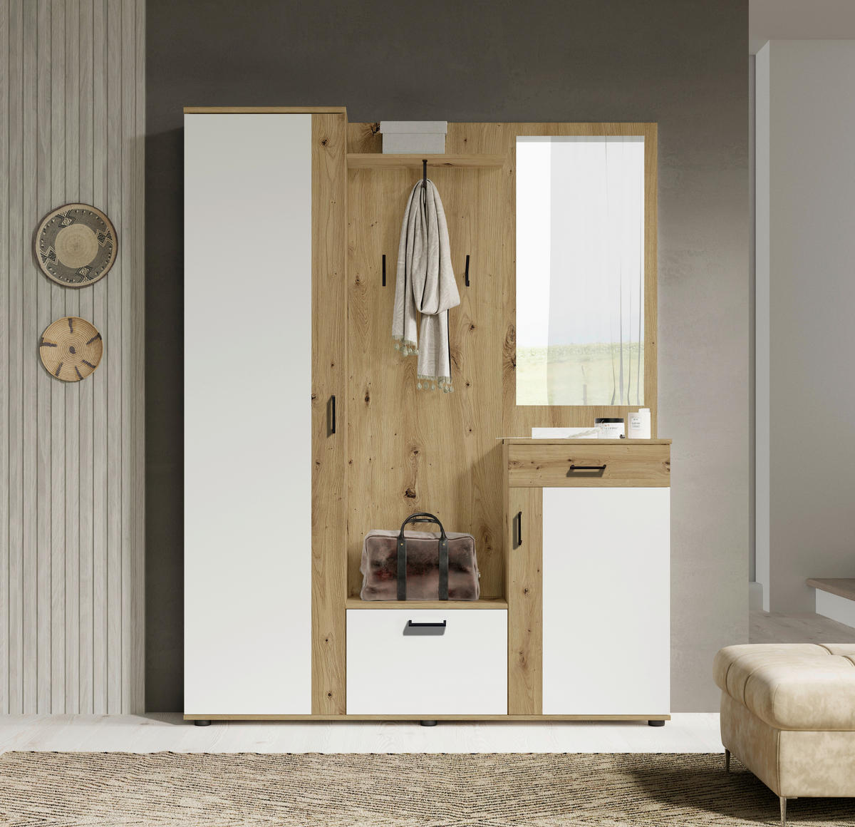 GARDEROBE 5-teilig  in 145/184/29 cm  - Weiss/Eiche Artisan, Design, Holzwerkstoff (145/184/29cm) - MID.YOU